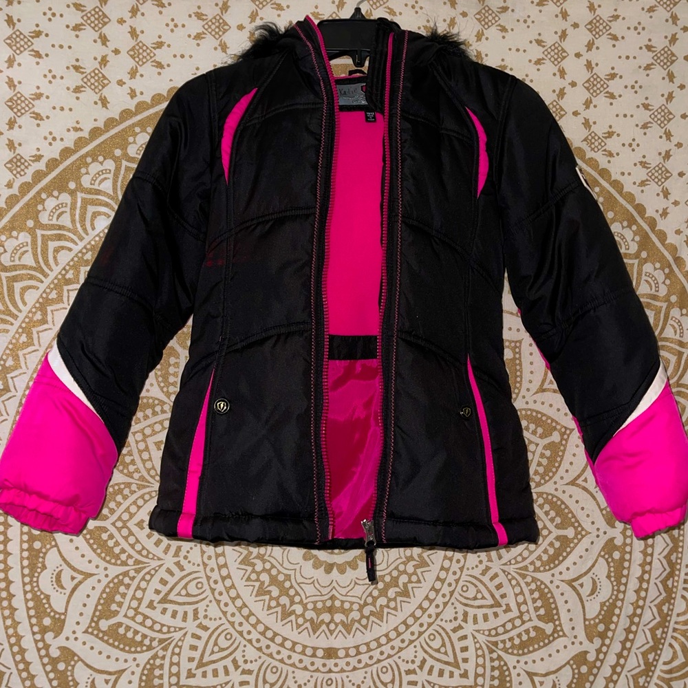 ✨HP✨ GIRLS “PROTECTION SYSTEM” BLACK/PINK/WHITE SNOW HOODED JACKET, SIZE 10/12 - Picture 11 of 11